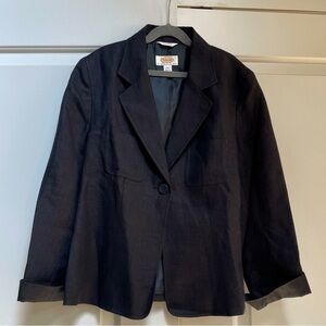 Talbots Vtg. 100% Black Irish Linen Fully Lined One Button Notch Collar Blazer